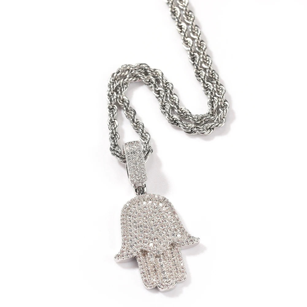 Iced Out Hamsa necklace