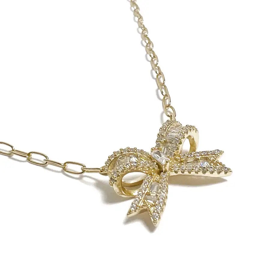 Pave bow necklace