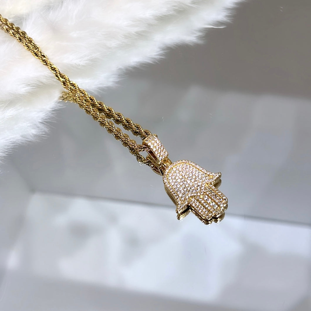 Iced Out Hamsa necklace