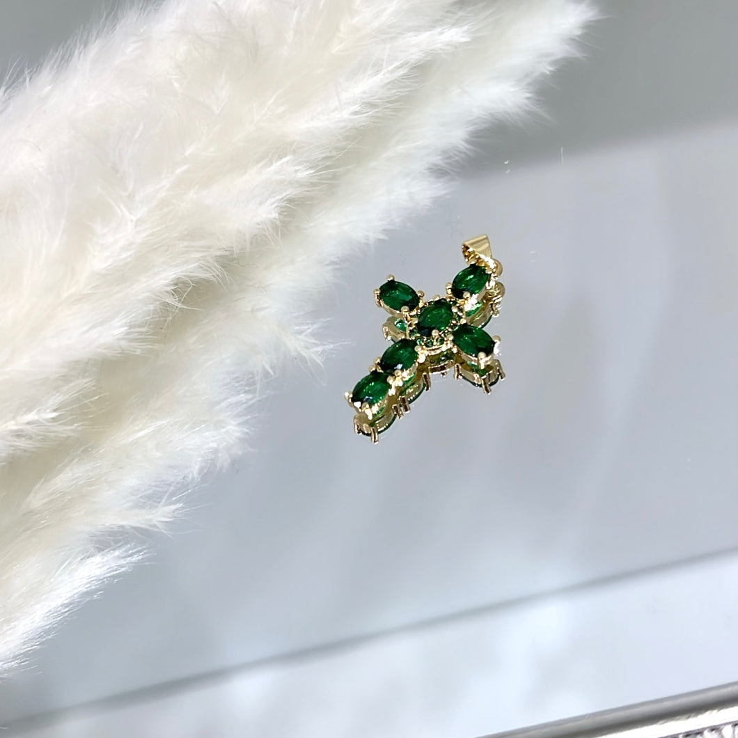 Emerald jewel cross charm