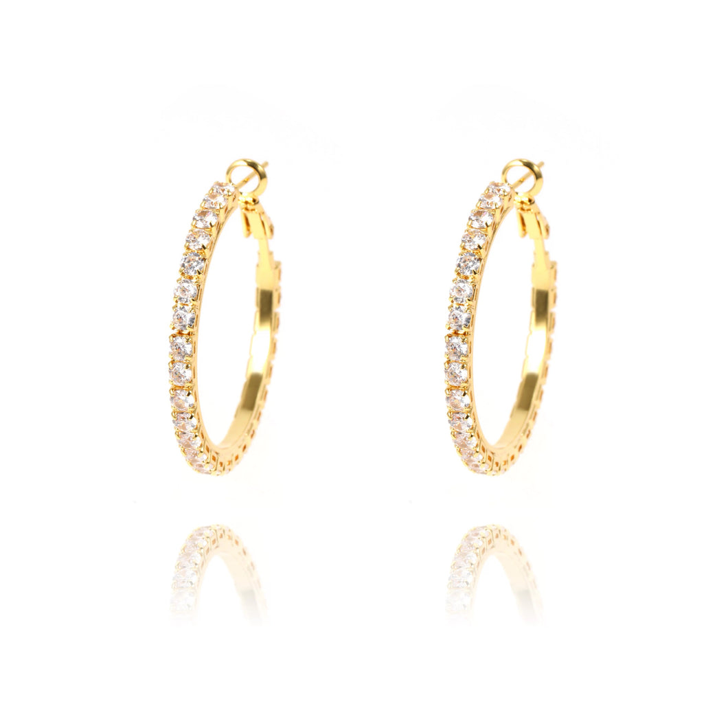 925 Large gold crystal hoops